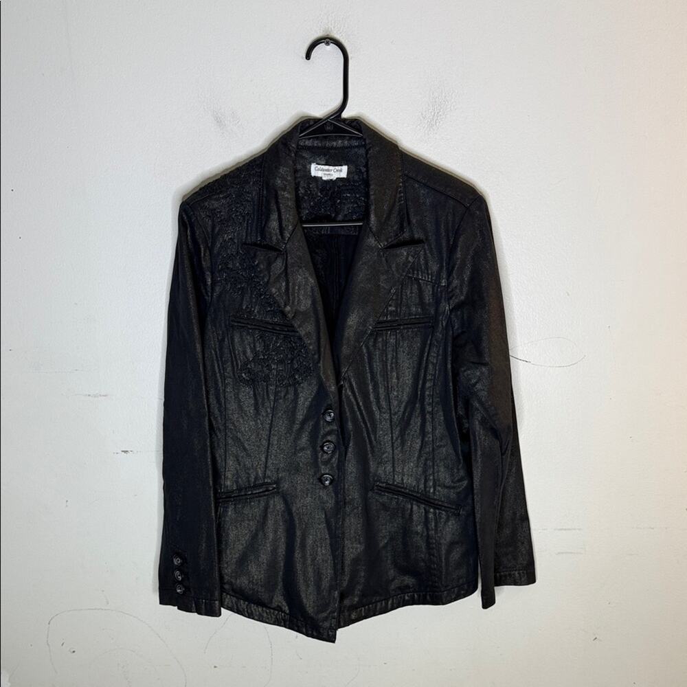 Coldwater Creek Black and Gold Metallic Embroidered Blazer Size Large